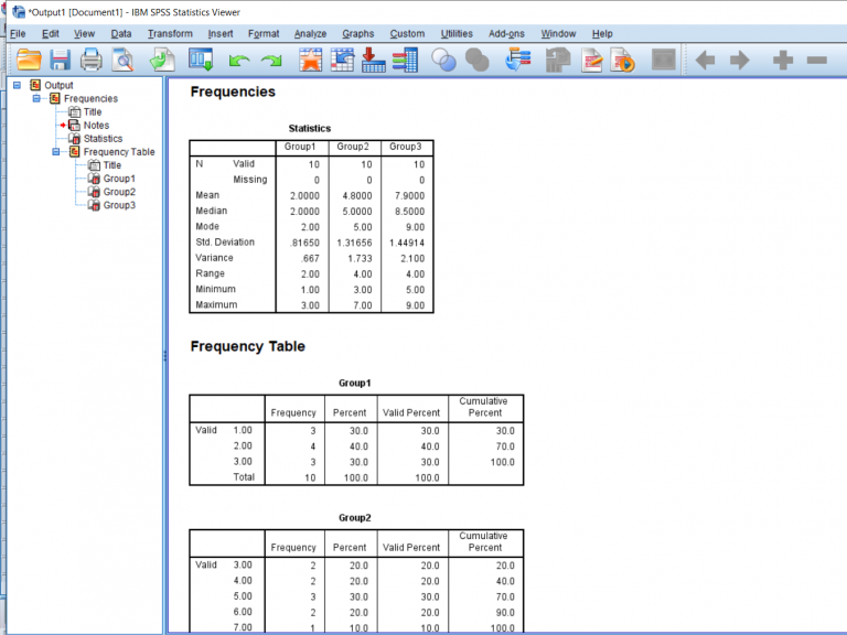 Screenshot of SPSS document